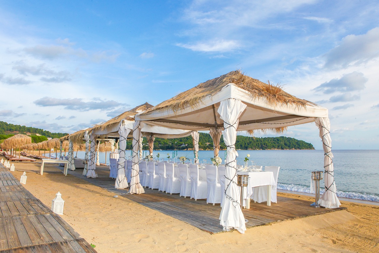 Shade at the beach wedding