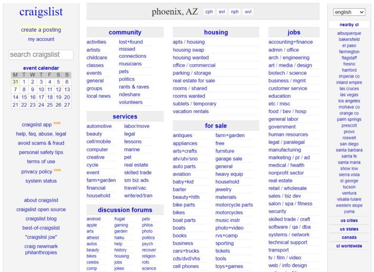 Craigslist Phoenix: Most Frequently Viewed Local Classifieds - Label
